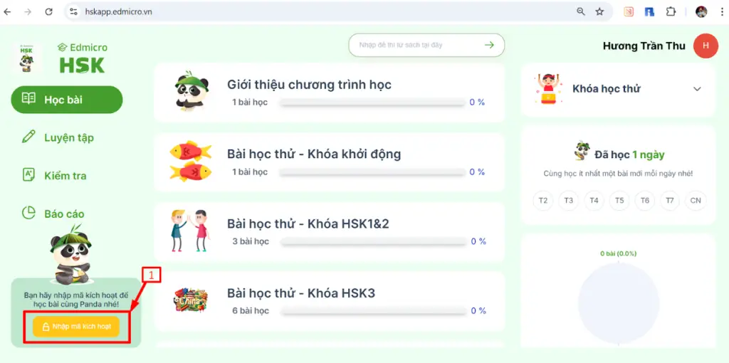 Click vào phần Nhập mã kích hoạt ở góc trái dưới cùng màn hình