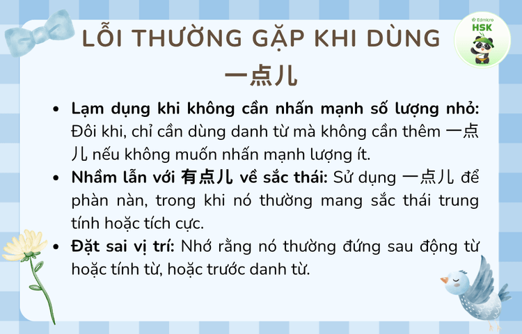 Lỗi thường gặp khi dùng 一点儿 trong tiếng Trung