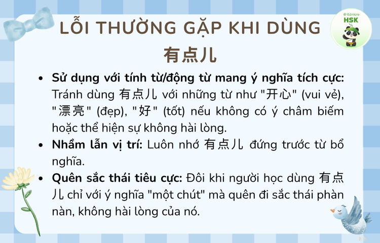 Lỗi thường gặp khi dùng 有点儿 trong tiếng Trung