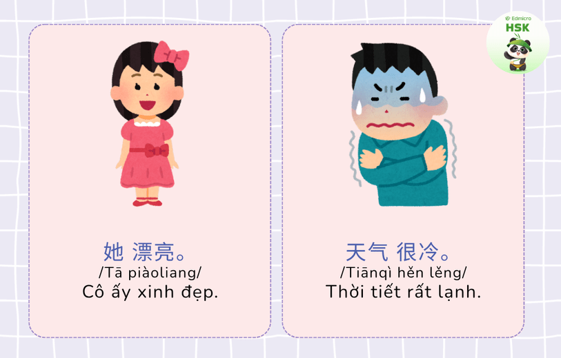 Ví dụ câu vị ngữ tính từ trong tiếng Trung